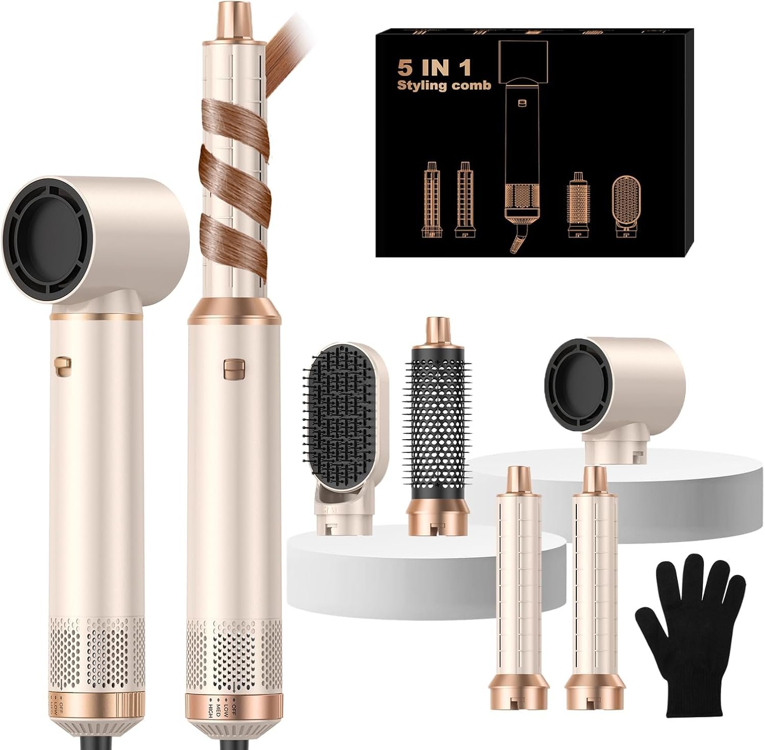 Hair Dryer Brush 5 in 1, Blow Dryer Brush Set with Air Curler Wrap Hair Styler, Negative Ionic Blow Dry Brush, Detachable Hair Tool for Curling, Volumizer,Straightener,Drying Hair Dryer Brush 5 in 1, Blow Dryer Brush Set with Air Curler Wrap Hair Styler, Negative Ionic Blow Dry Brush, Detachable Hair Tool for Curling, Volumizer,Straightener,Drying