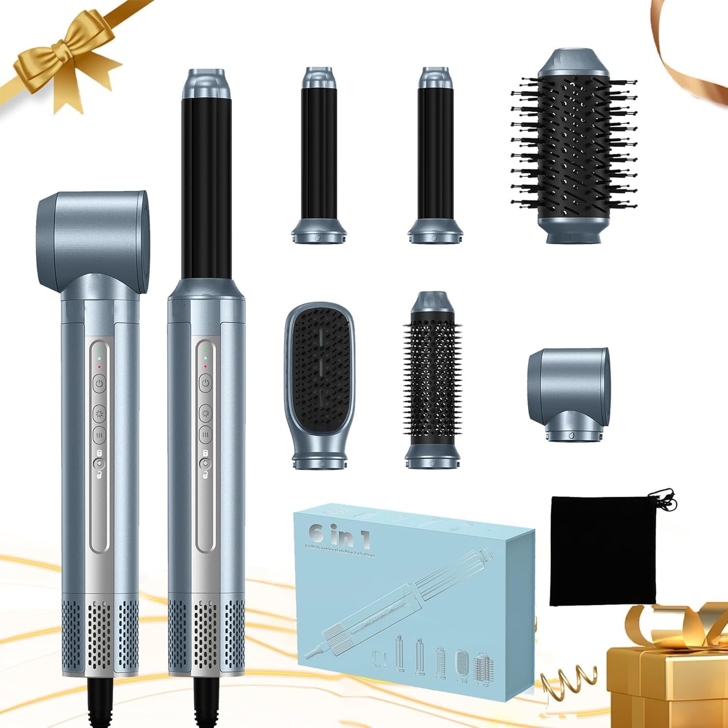 Hair Dryer Brush, Blow Dryer Brush with Attachments,110000 RPM Curly Hair Dryer Brush, Blow Dryer Brush with Attachments,110000 RPM Curly Twist 6 in 1 Air Style, Professional Ionic Hair Styling Tool, Left & Right Air Curler, Volumizer