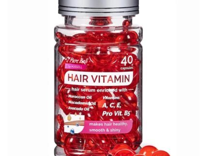 Hair Oil Capsules – Hair Vitamins A, E, & Pro B5 – Serum Enriched with Argan Oil, Macadamia, Avocado Oils & Moroccan Oil for All Hair Types Frizzy, Dry, Curly – For Women & Men (40 Capsules)