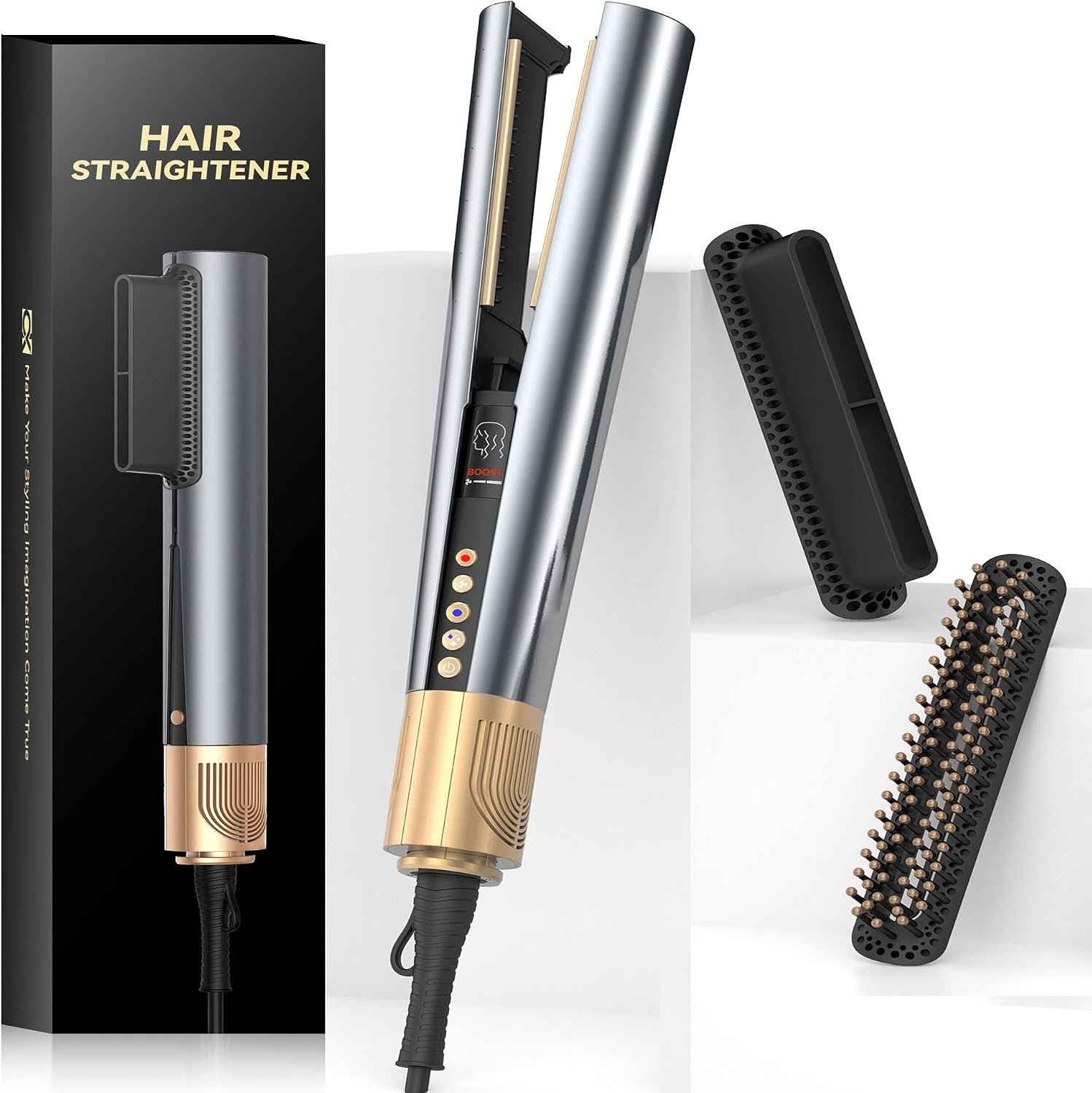 Hair Straightener 3 in 1 Wet to Dry High-Speed Airflow, Air Straightener Hair Dryer 2 Interchangeable Tool, No Heat Damage LCD Display Auto Shut-Off for All Hair Types Hair Straightener 3 in 1 Wet to Dry High-Speed Airflow, Air Straightener Hair Dryer 2 Interchangeable Tool, No Heat Damage LCD Display Auto Shut-Off for All Hair Types