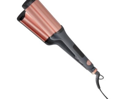 Hairitage 3 Barrel Curling Iron for Beach Waves and Curls – Ceramic Tourmaline Crimping Iron – Hair Waver for Mermaid Waves – Pink Barrel Curling Iron – Reduce Frizz + Increase Shine – All Hair Types