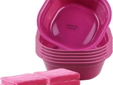 Haploon Foot Spa Kit 6 Sets Basin with Pink Towels Set Foot Tub Accessory