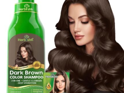 Herbishh Dark Brown Hair Dye Shampoo for Gray Hair Coverage 500ml