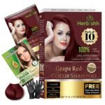 Herbishh Hair Color Shampoo for Gray Hair–Natural Hair Dye Shampoo with Argan Hair Mask–Travel size-Colors Hair in Minutes–Long lasting colour–10pack+1pack–Ammonia-Free (Grape Red)