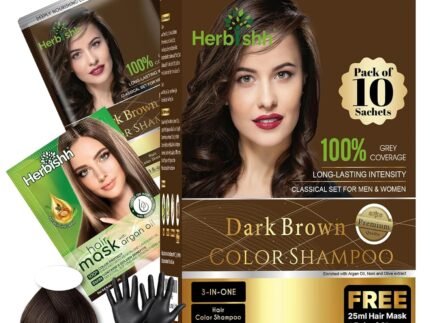Herbishh Natural Hair Color Shampoo for Gray Hair – Argan Hair Mask, Travel Size, Long-Lasting Color, Ammonia-Free, 10 Pack + 1 Pack (Dark Brown)
