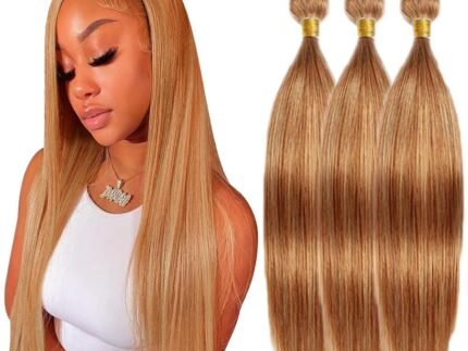 Highlight Color 27 Human Hair Bundles P27/30 Straight Bundle Honey Blonde Mixed Honey Brown Brazilian Virgin Human Hair 20 22 24 Inch for Black Women