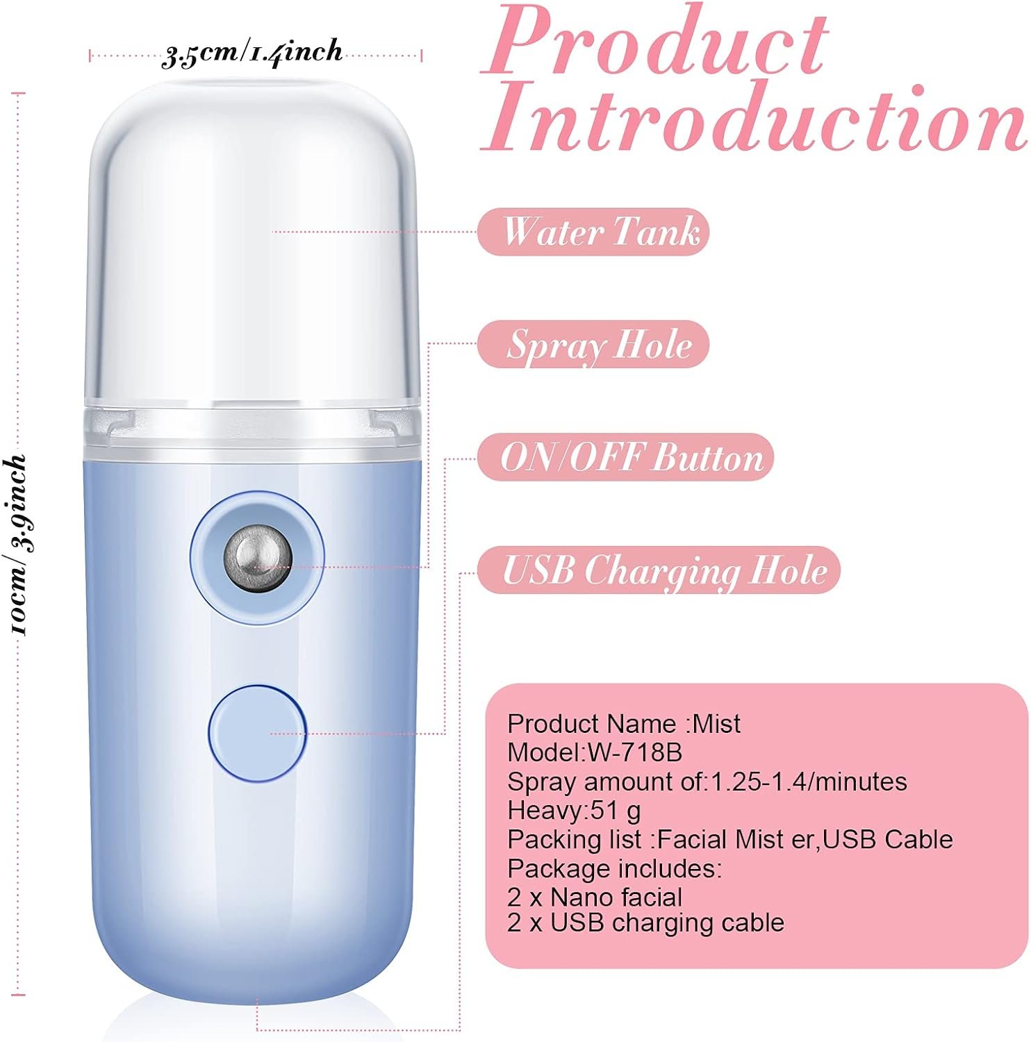 Honoson 2 Pack Nano Facial Mister for Lashes Sprayer,White and Blue Honoson 2 Pack Nano Facial Mister for Lashes Sprayer,White and Blue