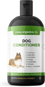 Hypoallergenic Dog Coat Conditioner- Detangles & Softens Fur, Calms Itching & Dryness, Organic Aloe Vera & Manuka Honey Soothes The Skin, Reduces Dandruff, Shedding, Scratching and More 16oz