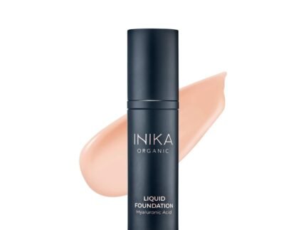 INIKA Organic Full Coverage Liquid Foundation Makeup with Hyaluronic Acid and Argan Oil, Vegan and Organic Foundation for Skin Elasticity and Plumpness, Natural Coverage, Porcelain, 30ml