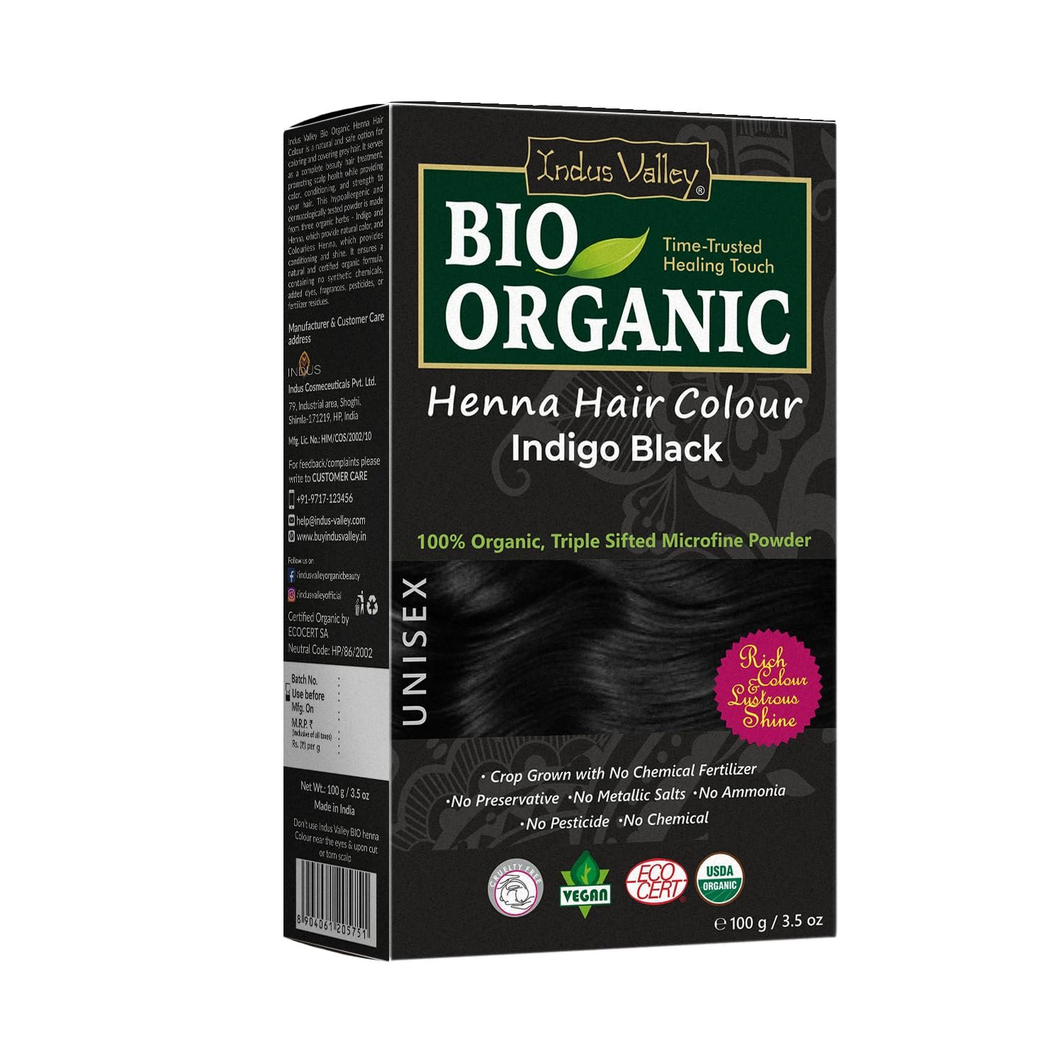 Indus Valley Bio Organic Natural Henna Hair Color Indigo Black 100gm| Organic Hair Colour, 100% Gray Hair Coverage And Long Lasting Hair Dye | Vegan and Cruelty-Free Indus Valley Bio Organic Natural Henna Hair Color Indigo Black 100gm| Organic Hair Colour, 100% Gray Hair Coverage And Long Lasting Hair Dye | Vegan and Cruelty-Free