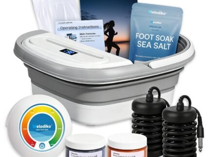 Ionic Foot Bath Detox Machine, Premium Ion Foot Spa for Home Use, Includes 3 Sea Salts (Original/Rose/Lavender), 2 Ion Arrays & Accessories, Perfect for Parents/Seniors/Partner/Self (Foldable Basin)