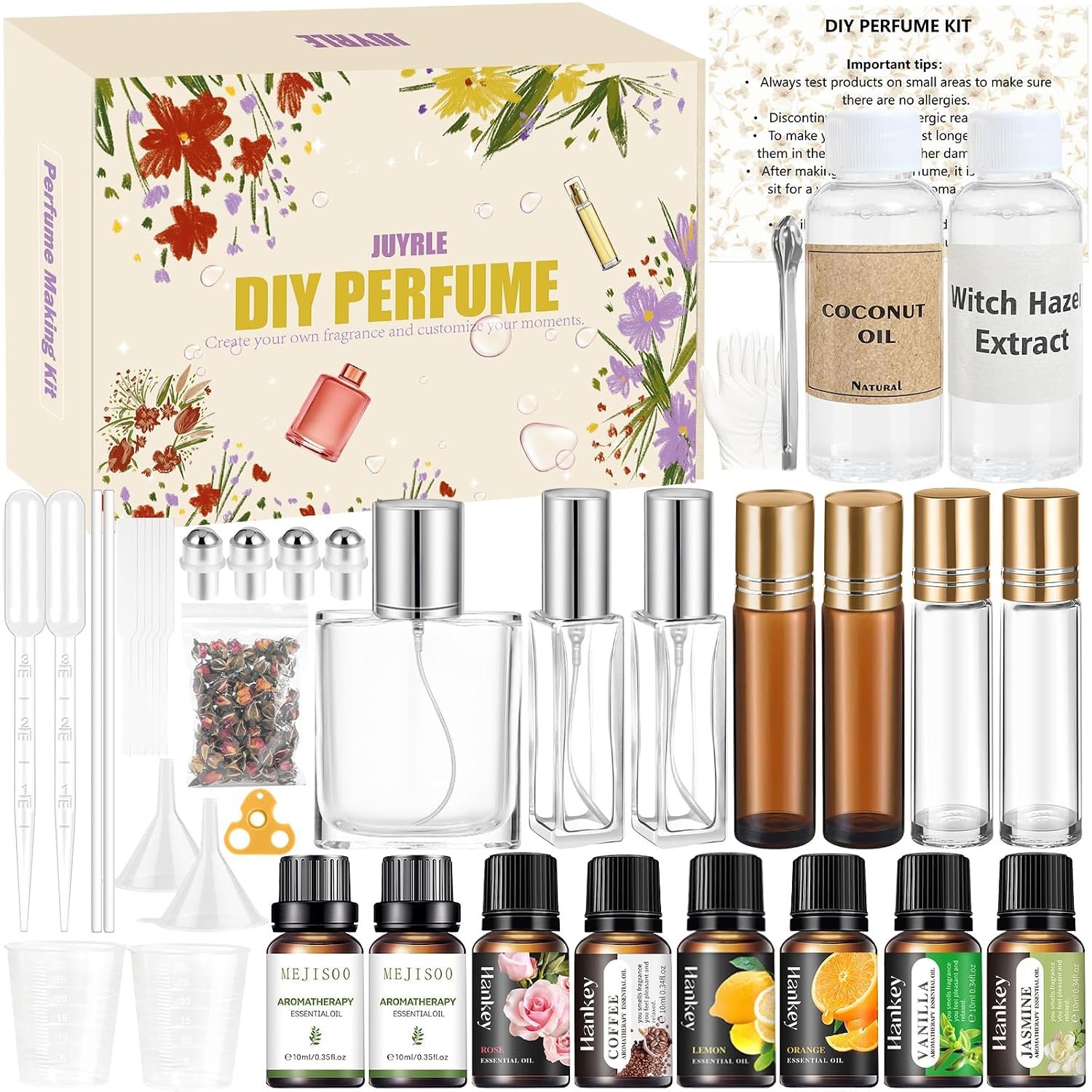JUYRLE Perfume Making Kit- DIY Roller Perfume Making Kits for Women, Make Your Own Scent with Essential Oil, Bottle, Roller Fragrance Set, Fragrance Gifts for Women Girls JUYRLE Perfume Making Kit- DIY Roller Perfume Making Kits for Women, Make Your Own Scent with Essential Oil, Bottle, Roller Fragrance Set, Fragrance Gifts for Women Girls