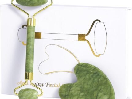 Jade Roller Gua Sha Tools - Nature Gua Sha Facial Tool Skin Tightening Face Massager Anti-Aging Jade Face Roller Puffiness Reducing Guasha Stone for Women Men（Green）