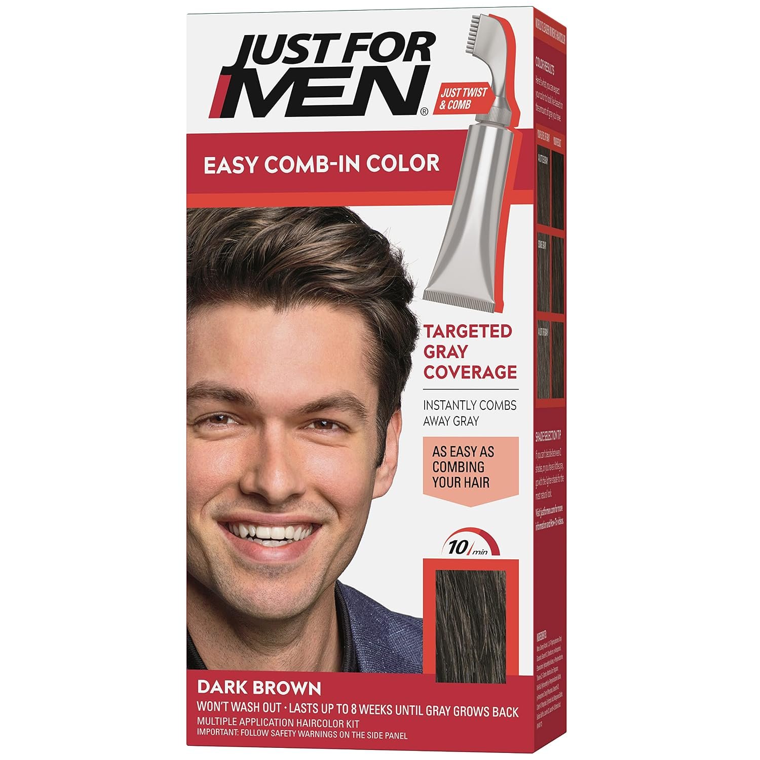 Just For Men Easy Comb-In Color Mens Hair Dye, Easy No Mix Application with Comb Applicator – Dark Brown, A-45, Pack of 1 Just For Men Easy Comb-In Color Mens Hair Dye, Easy No Mix Application with Comb Applicator – Dark Brown, A-45, Pack of 1