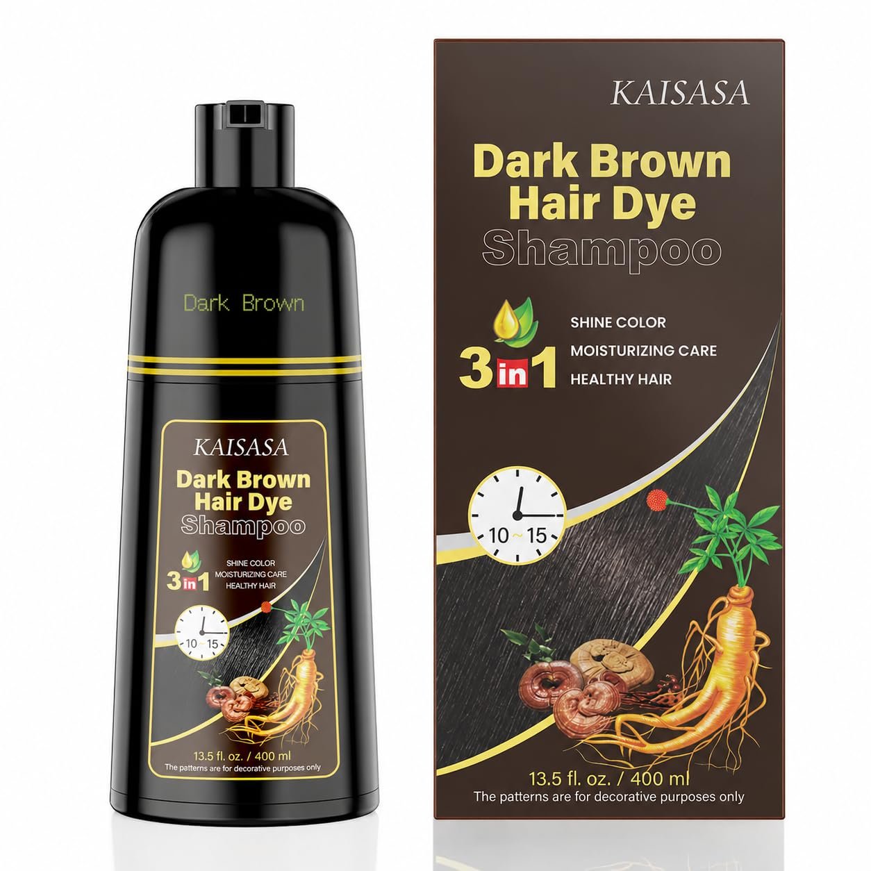 KAISASA Dark Brown Hair Dye Shampoo 3 in 1 for Gray Hair, Women & Men KAISASA Dark Brown Hair Dye Shampoo 3 in 1 for Gray Hair, Women & Men