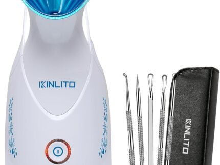 KINLITO Facial Steamer Ionic Face Steamer for Home Facial, Warm Mist Small Facial Steamer for Deep Cleaning Unclog Pores with Blackhead Remover, Aromatherapy Kit for Personal Home SPA (Blue)