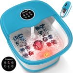 KNQZE Collapsible Foot Spa Bath with Heat & Bubble, Foot Soaking Tub with Timer and Red Light, 16 Rollers & Pumice Stone, Enjoy Warm Water Foot Bath, Gift for Wife and Mom, Blue