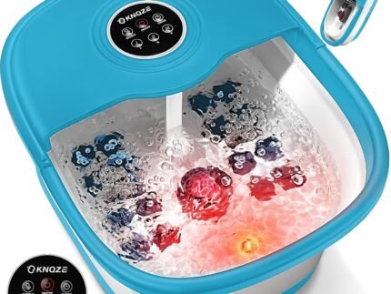 KNQZE Collapsible Foot Spa Bath with Heat & Bubble, Foot Soaking Tub with Timer and Red Light, 16 Rollers & Pumice Stone, Enjoy Warm Water Foot Bath, Gift for Wife and Mom, Blue