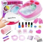 Kids Spa Day Kit for Girls，Kids Foot Spa & Nail Kit Set，Massage Foot Soak Tub and Nail Dryer，Kids Toys Manicure Pedicure Art Salon，Birthday Gifts for Girls 5 6 7 8-12，Pink