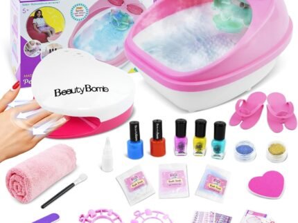 Kids Spa Day Kit for Girls，Kids Foot Spa & Nail Kit Set，Massage Foot Soak Tub and Nail Dryer，Kids Toys Manicure Pedicure Art Salon，Birthday Gifts for Girls 5 6 7 8-12，Pink
