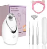 Kingsmile Facial Steamer, 3 in 1 Face Steamer for Facial,Compact NanoSteamer with Aromatherapy,Face Humidifier – Adjustable Nozzle, Warm Mist Steamer for Home SPA, Stainless Steel Skin Kit & Headband