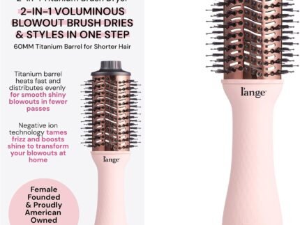 L’ANGE HAIR Le Volume 2-in-1 Titanium Blow Dryer Brush | Frizz Control Blowout Hair Dryer Brush for Drying and Styling | Volumizing Hot Air Styler for All Hairstyles | Oval Barrel | Blush – 60mm
