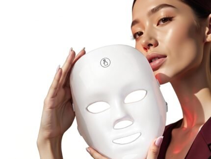 LED Face Mask – Cordless Facial Light Mask with 7 Custom Light Modes, Rechargeable Red Light Mask for All-Round Coverage, One-Button Control for Easy At-Home & On-the-Go Skincare