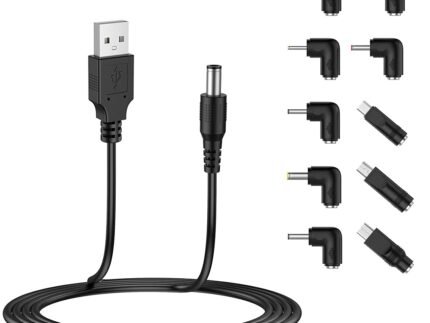 LIANSUM USB to DC 5V Power Cord, Universal DC 5.5x2.1mm Plug Jack Charging Cable with 10 Connector Tips(5.5x2.5, 4.8x1.7, 4.0x1.7, 4.0x1.35, 3.5x1.35, 3.0x1.1, 2.5x0.7, Micro USB, Type-C, Mini USB)5FT