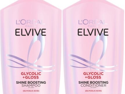 L’Oreal Paris Elvive Glycolic + Gloss Shine Boosting Shampoo and Conditioner Set, Cleanses and Smooths Dull, Porous Hair Into High-Shine, Glossy Hair, 56 Fl Oz Set