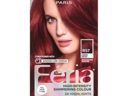 L’Oreal Paris Feria Multi-Faceted Shimmering Permanent Hair Color, R57 Cherry Crush (Intense Medium Auburn), Pack of 1 Hair Dye Kit