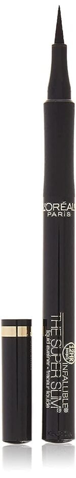 L’Oreal Paris Makeup Infallible Super Slim Long-Lasting Liquid Eyeliner, Ultra-Fine Felt Tip, Quick Drying Formula, Glides on Smoothly, Black, Pack of 1