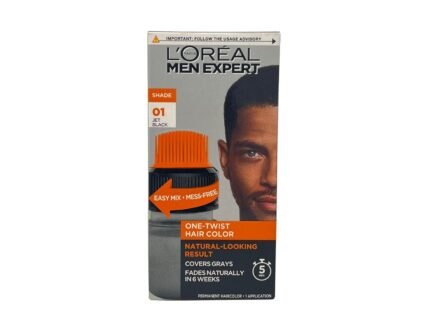 L’Oreal Paris Men Expert One Twist Mess Free Permanent Hair Color, Mens Hair Dye to Cover Grays, Easy Mix Ammonia Free Application, Jet Black 01, 1 Application Kit