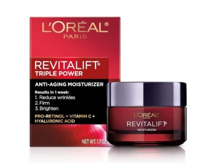 L’Oreal Paris Revitalift Triple Power Anti-Aging Face Moisturizer, Pro Retinol, Hyaluronic Acid & Vitamin C to Reduce Wrinkles, Firm & Brighten Skin, 1.7 Oz