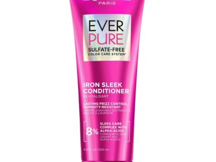 L’Oreal Paris Sulfate Free Iron Sleek Smoothing Conditioner, Frizz Control and Humidity-Resistant Formula with Alpha-Acids for Frizzy Hair, Suitable for Color-Treated Hair, EverPure, 6.8 Fl Oz