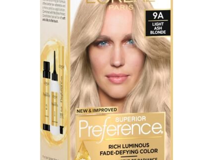 L’Oreal Paris Superior Preference Luminous Fade-Defying Permanent Hair Color, Hair Dye For Up to 9 Weeks of Radiance, Light Ash Blonde 9A, 1 Hair Dye Kit