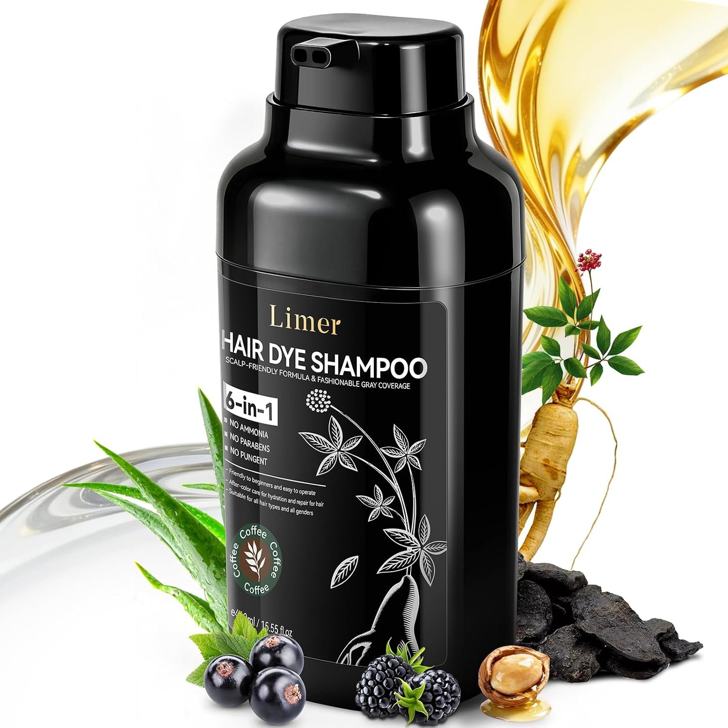 Limer Coffee Hair Dye Shampoo, 3 in 1 Color Shampoo with 6 Herbal Extracts Limer Coffee Hair Dye Shampoo, 3 in 1 Color Shampoo with 6 Herbal Extracts