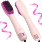 Longyu 3 in 1 Hair Dryer Brush Straightener 1200W Negative Ionic Hot Air Brush One Step Blow Dryer and Styler for Straightening Drying Smoothing (Pink)