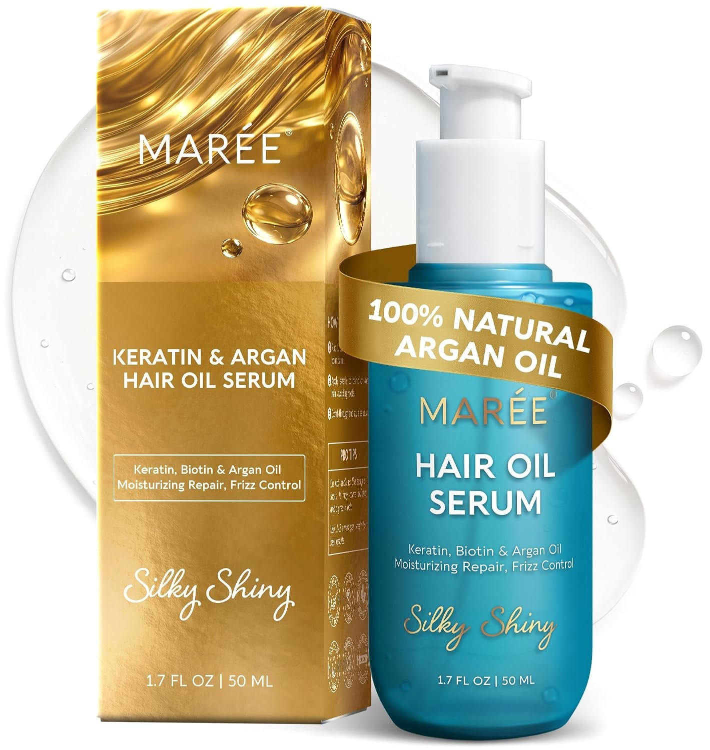 MAREE Hair Oil for Frizzy Hair with Argan Oil, Keratin & Biotin – Hair Serum for Dry and Curly Hair Gloss – Frizz Control Hair Care Products for Women – Aceite Para el Cabello – 50 ml MAREE Hair Oil for Frizzy Hair with Argan Oil, Keratin & Biotin – Hair Serum for Dry and Curly Hair Gloss – Frizz Control Hair Care Products for Women – Aceite Para el Cabello – 50 ml