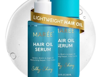MAREE Hair Oil for Frizzy and Damaged Hair with Vitamins A, E, B5, 2 PACK – Anti Frizz Control Sérum for Curly Women & Men – Aceite de Argán Para el Cabello – Biotin Keratin Antifrizz Products