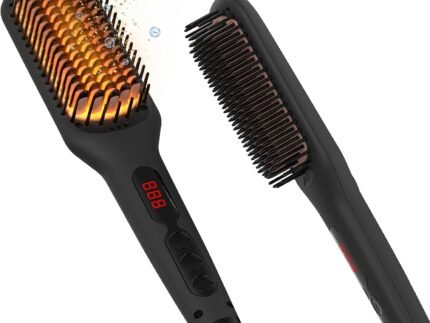 MEGAWISE Black Ceramic Ionic Straightener Brush, 20s Fast Heat, Dual Volt