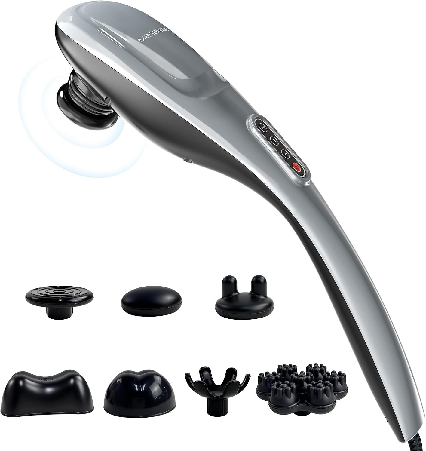 MEGAWISE Handheld Percussion Massager for Back, 3600 RPM, 5 speeds, 7 Heads MEGAWISE Handheld Percussion Massager for Back, 3600 RPM, 5 speeds, 7 Heads