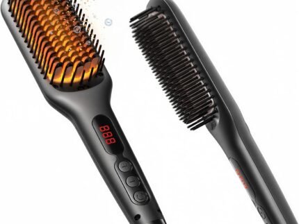 MEGAWISE Pro Ionic Straightener Brush, 20s Heat, Auto-Off, Dual Volt