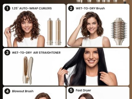 MESCOMB 6 in 1 Hair Dryer and Straightener, Hot Air Styler Wrap – Fast Drying, 1500W Air Dryer with Straightener, Frizz-Free Blowout Brush for Smoothing & Curling, Volumizing(Champagne)