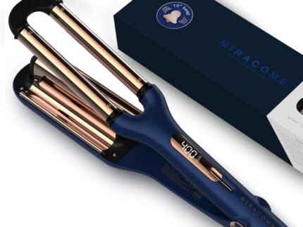 MIRACOMB Titanium Deep Waver Iron, Ion Technology, Digital Heat Settings, Auto Off, Dual Voltage (12.2 inches, Wavy Hair, Hair Waver)