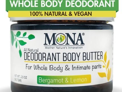 MONA All Natural Whole Body Deodorant Cream for Women & Men | For Private Parts | Baking Soda & Aluminum Free | Sensitive Skin Friendly with Natural Fragrance | Bergamot & Lemon 2.0 oz (Pack of 1)