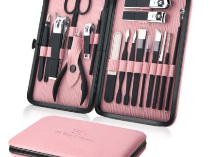 Manicure Set Professional Nail Clippers Kit Pedicure Care Tools- Stainless Steel Women Grooming Kit 18Pcs for Travel or Home (Pink)