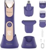 Manscape Body Hair Trimmer for Men, No Nick Pubic Bikini Trimmer for Women, 3 in 1 Versatile Groin Shaver with Nose Hair Trimmer, Cordless Dock Charging, LED Display, Wet/Dry Grommer (Purple)
