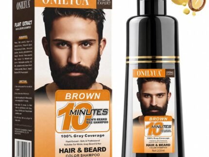 Men's Mustache & Beard Dye Shampoo Dark Brown, 3 in 1 Instant Gray Coverage
