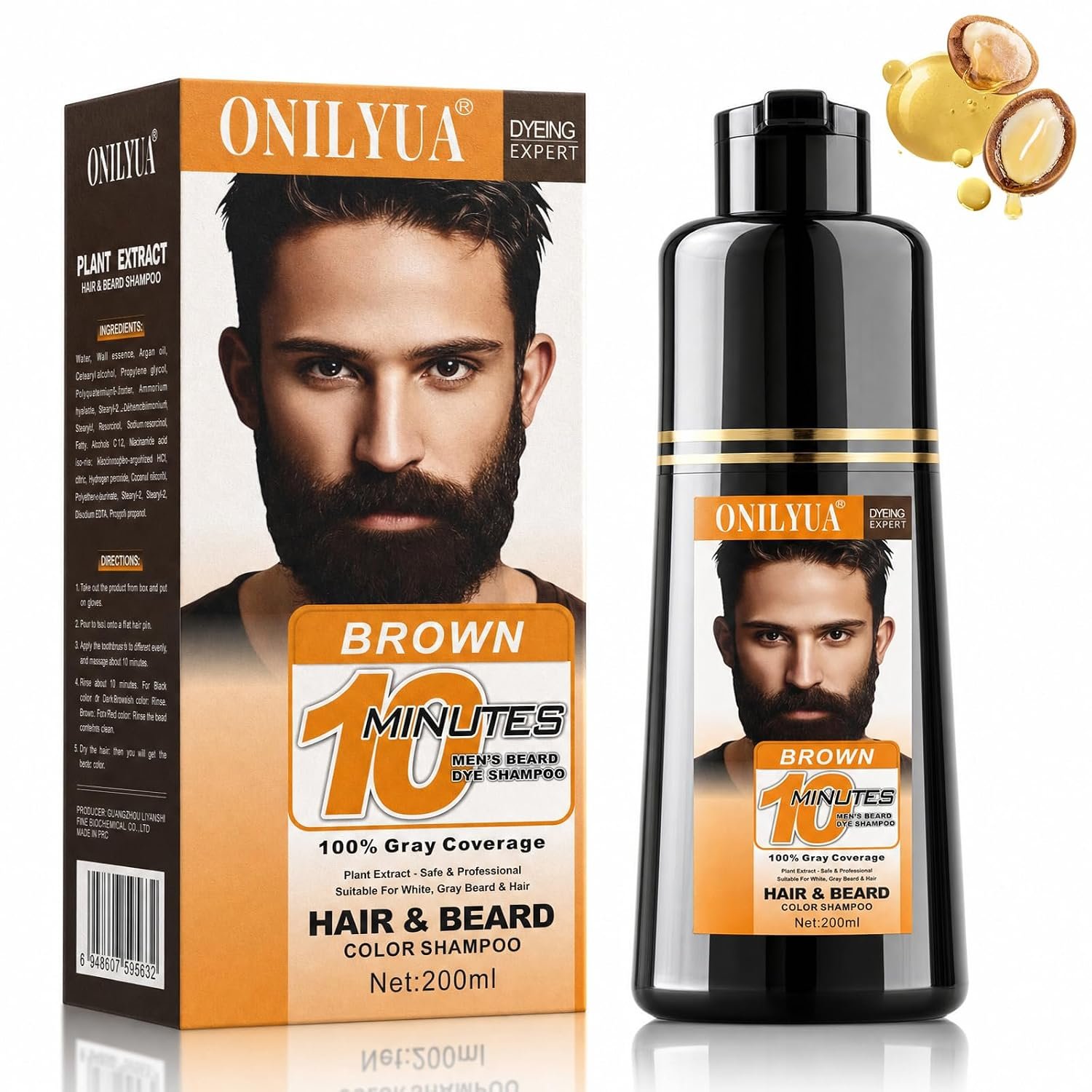 Men's Mustache & Beard Dye Shampoo Dark Brown, 3 in Men's Mustache & Beard Dye Shampoo Dark Brown, 3 in 1 Instant Gray Coverage