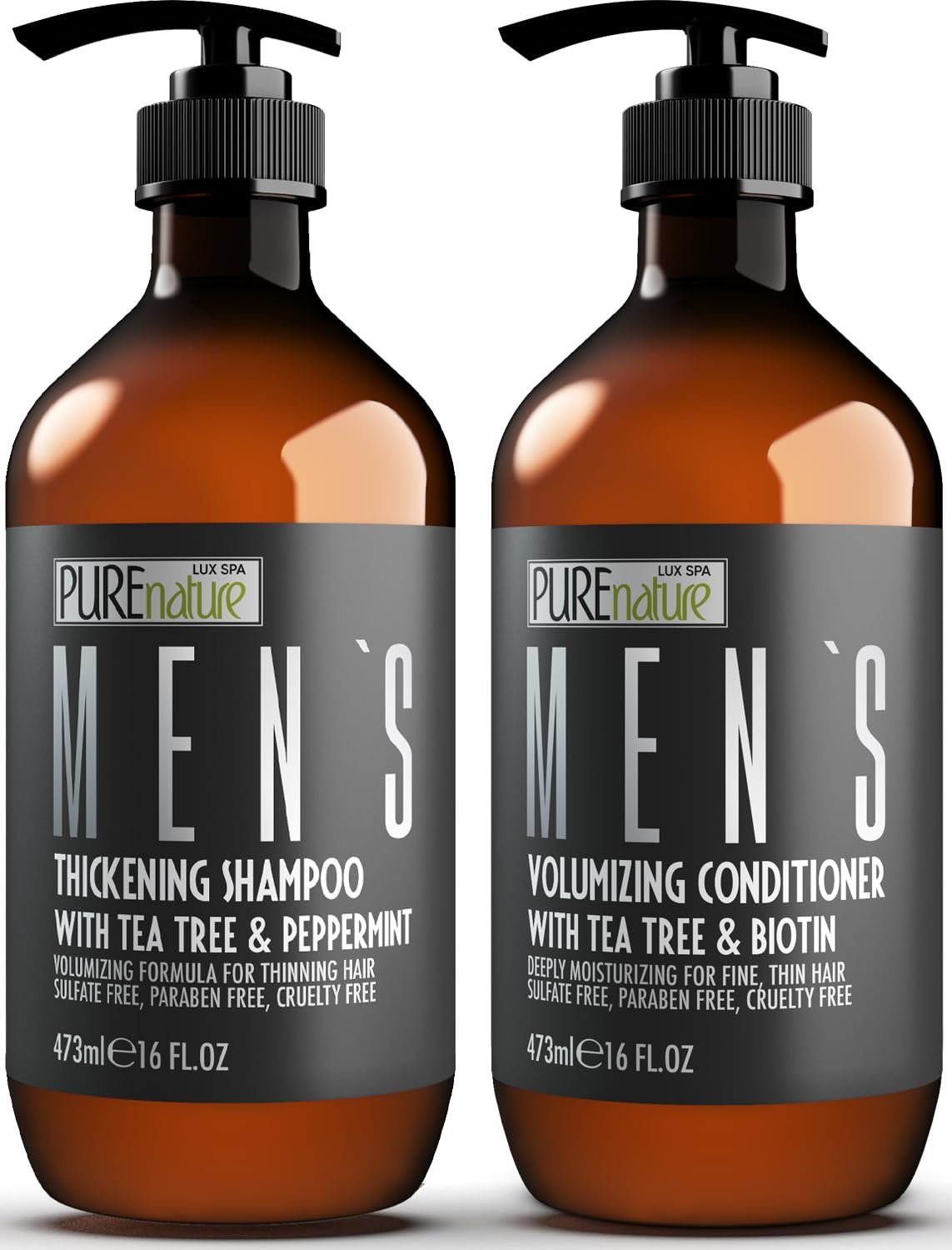 Mens Shampoo and Conditioner Set - Sulfate Free Strengthening and Mens Shampoo and Conditioner Set - Sulfate Free Strengthening and Thickening Formula for Fuller Hair - Helps with Thinning Hair - Formulated for Men - 16 Fl Oz (Set of 2)